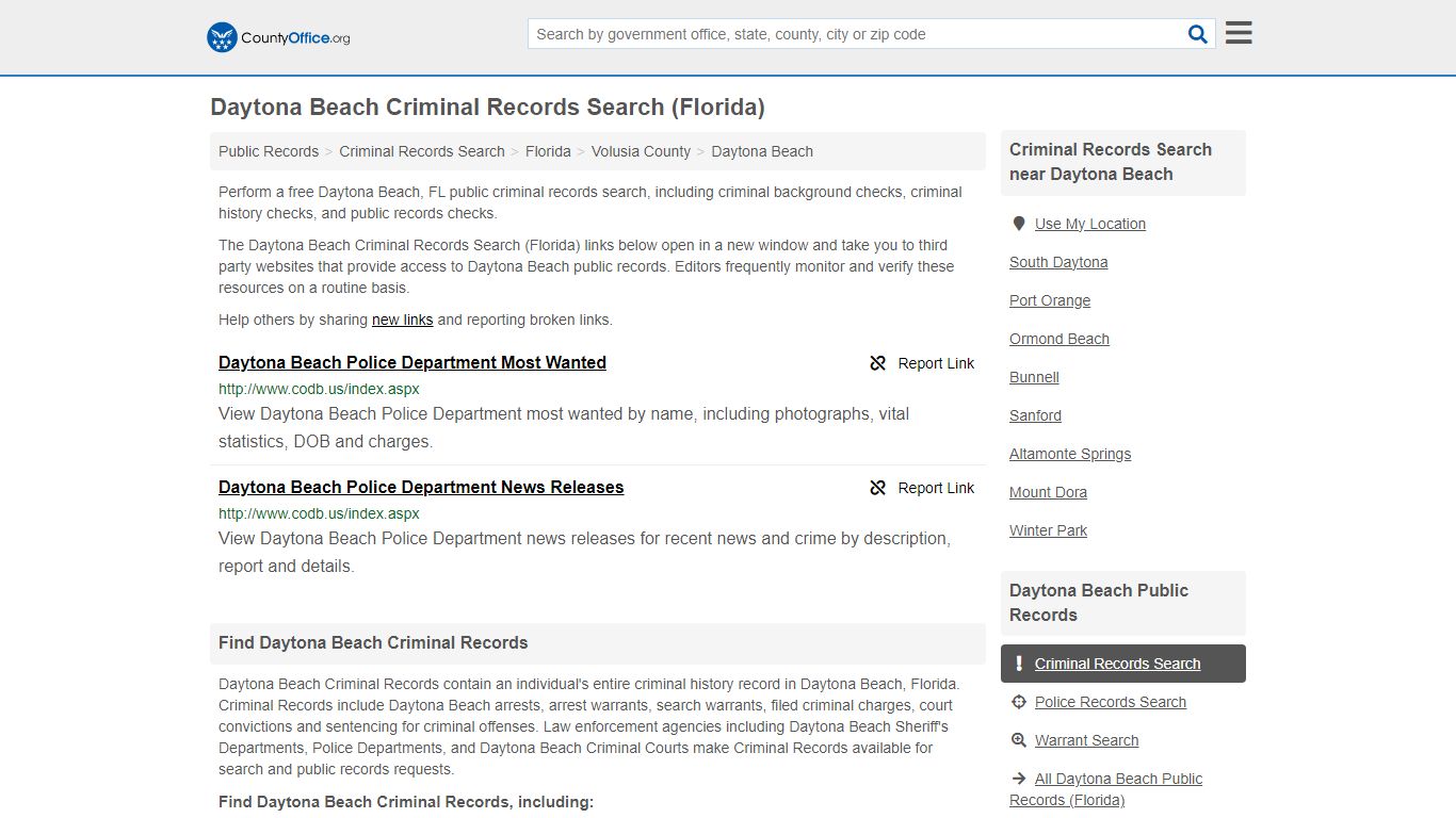 Daytona Beach Criminal Records Search (Florida) - County Office