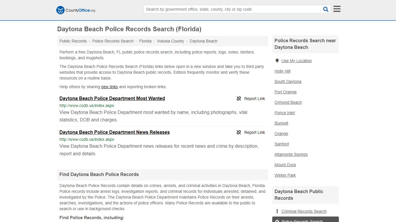 Daytona Beach Police Records Search (Florida) - County Office
