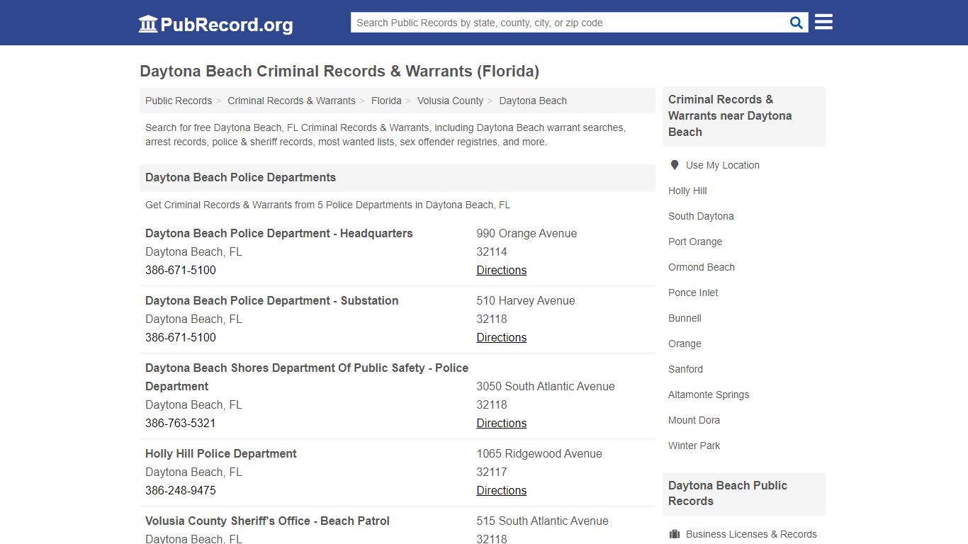 Daytona Beach Criminal Records & Warrants (Florida)