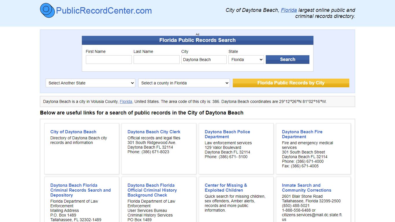 Daytona Beach, Florida Public Records and Criminal Background Check